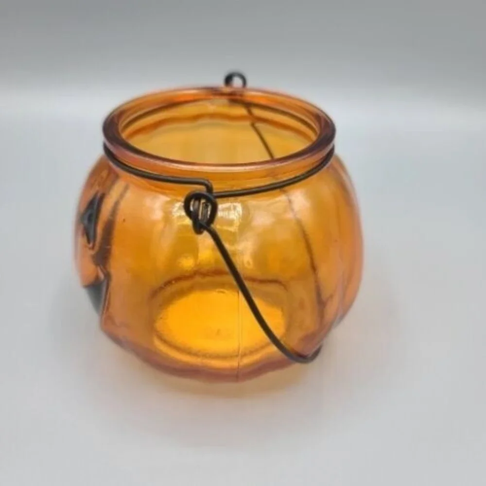 Glass Pumpkin Tealight Votive Candleholder 3x4 Jack O' Lantern